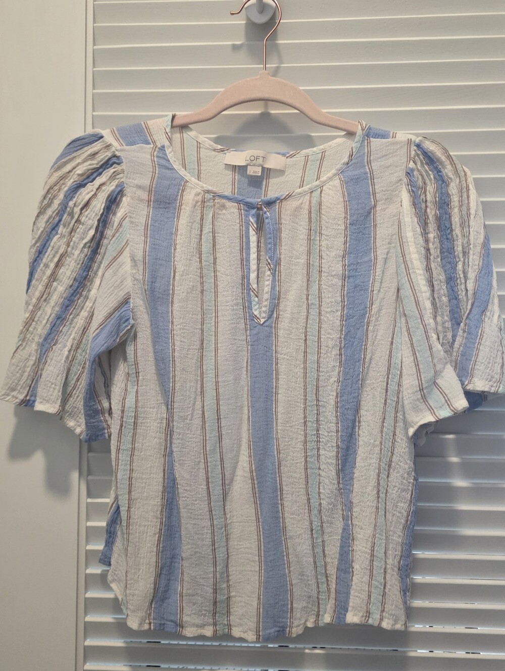 LOFT Striped Boho Short Sleeve Keyhole Blouse